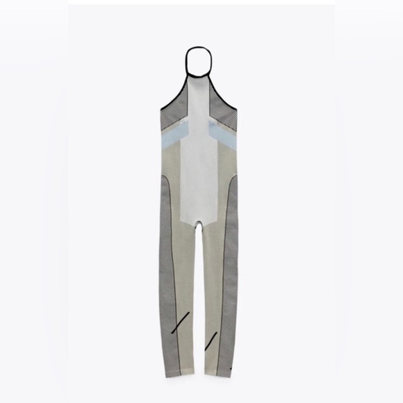 Zara contour collection gray colorblock‎ open back halter stretch jumpsuit M/L - Picture 8 of 14